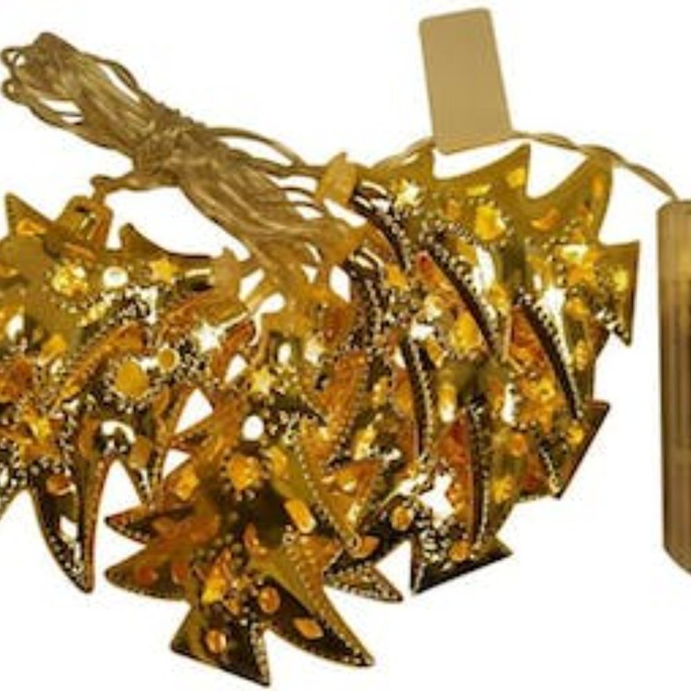 Signature Battery Operated Tree Metal Cap LED Light String, Gold - Picture 2 of 3